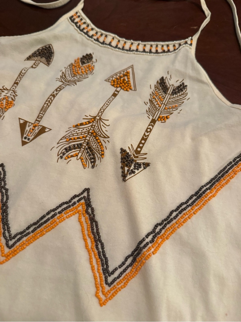 Altar'd State White Tank Top with Orange & Gray Beaded Arrow Design